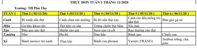 Thực đơn Tuần 1 của tháng 11