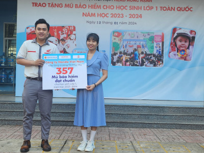CHƯƠNG TRÌNH TUYÊN TRUYỀN LUẬT AN TOÀN GIAO THÔNG PHÁT TẶNG MŨ BẢO HIỂM CHO HỌC SINH LỚP 1 NĂM HỌC 2023 – 2024