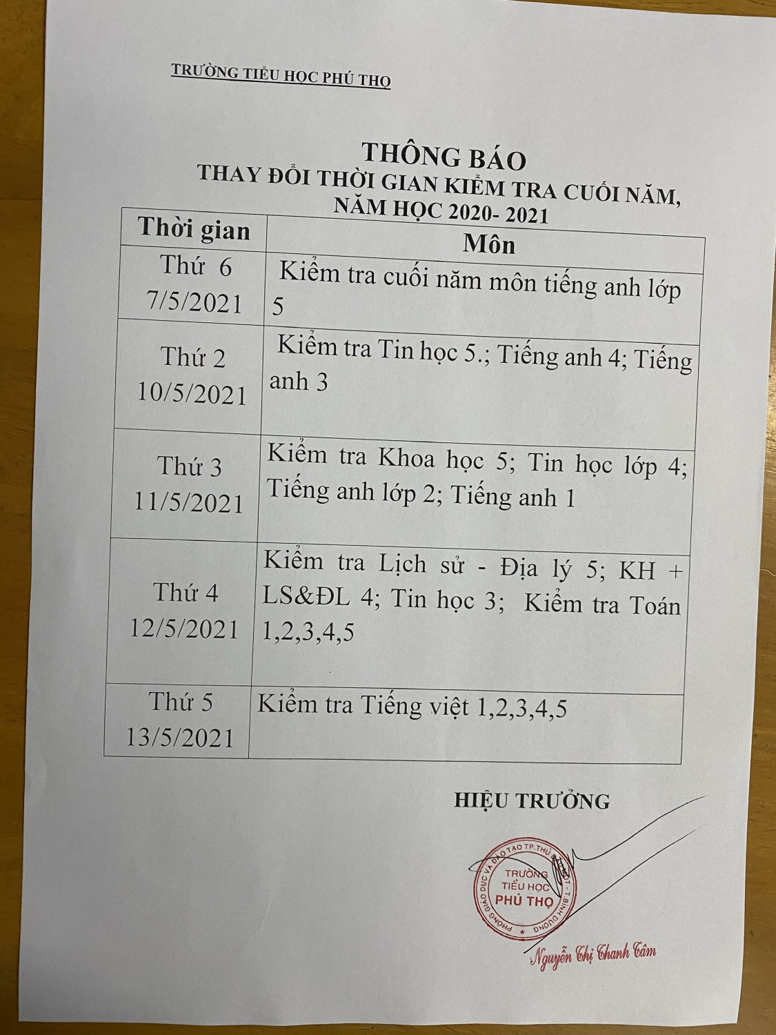 lich thi cuoi nAM