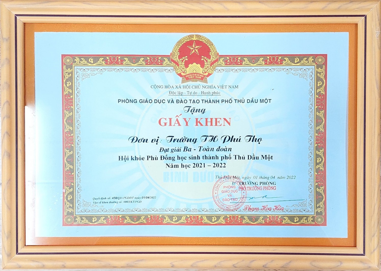 Tổng kết Hội khỏe Phù Đổng Thành phố Thủ Dầu Một Năm học 2021-2022 của trường Tiểu học Phú Thọ