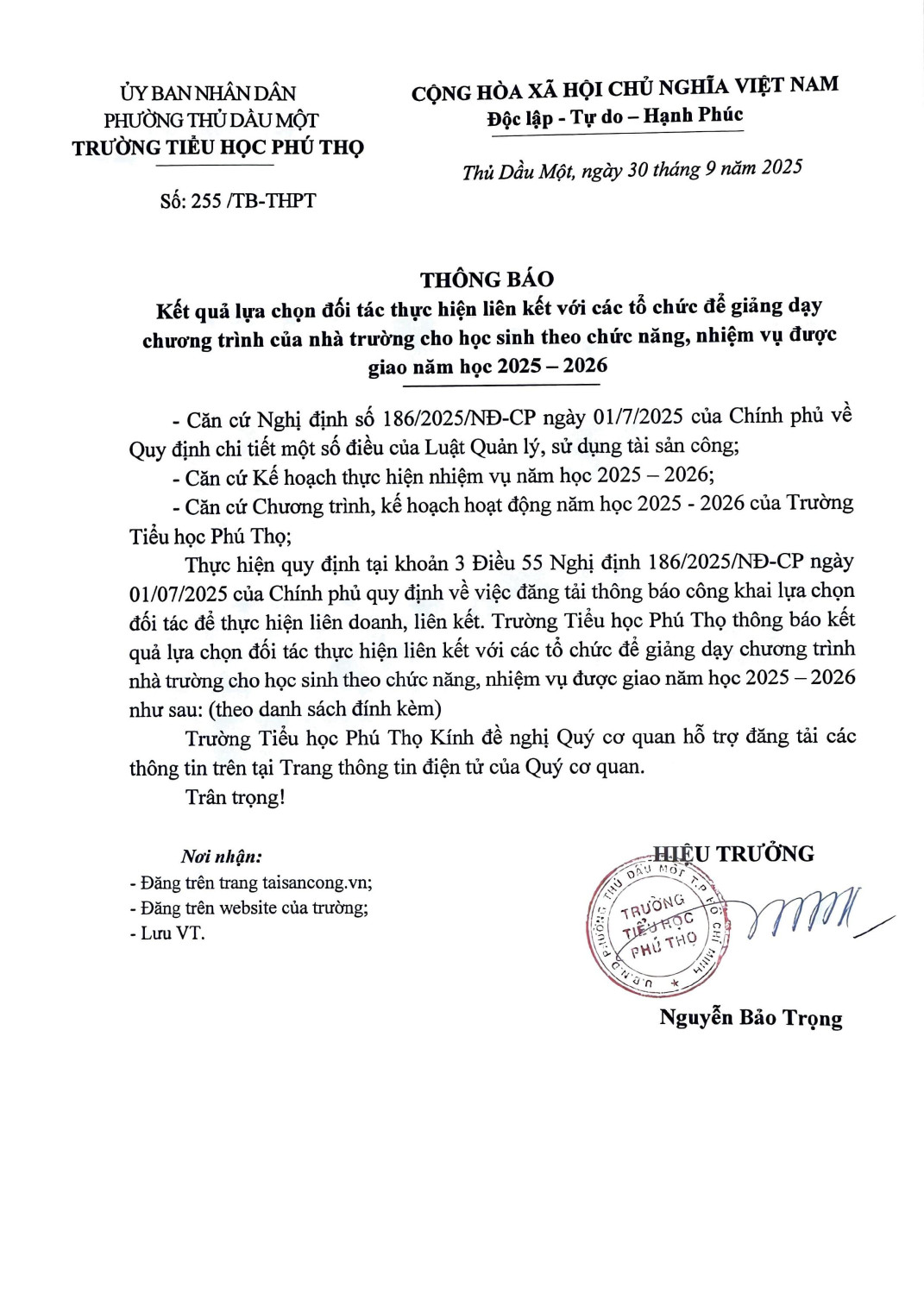 THONG BÁO KET QUA LỰA CHỌN ĐỐI TÁC hình ảnh 0