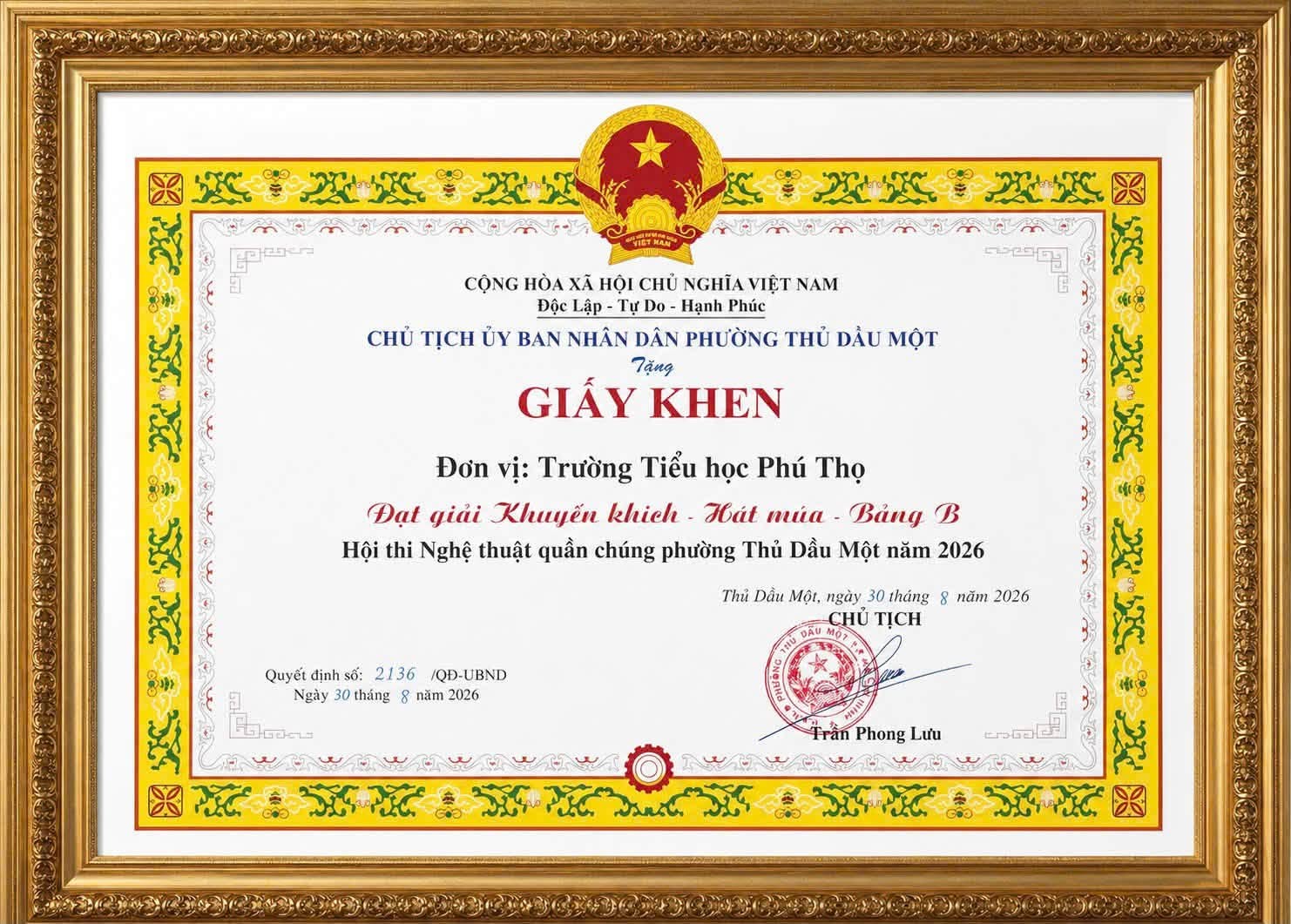 TỰ HÀO VỚI THÀNH TÍCH MỚI CỦA TRƯỜNG TIỂU HỌC PHÚ THỌ