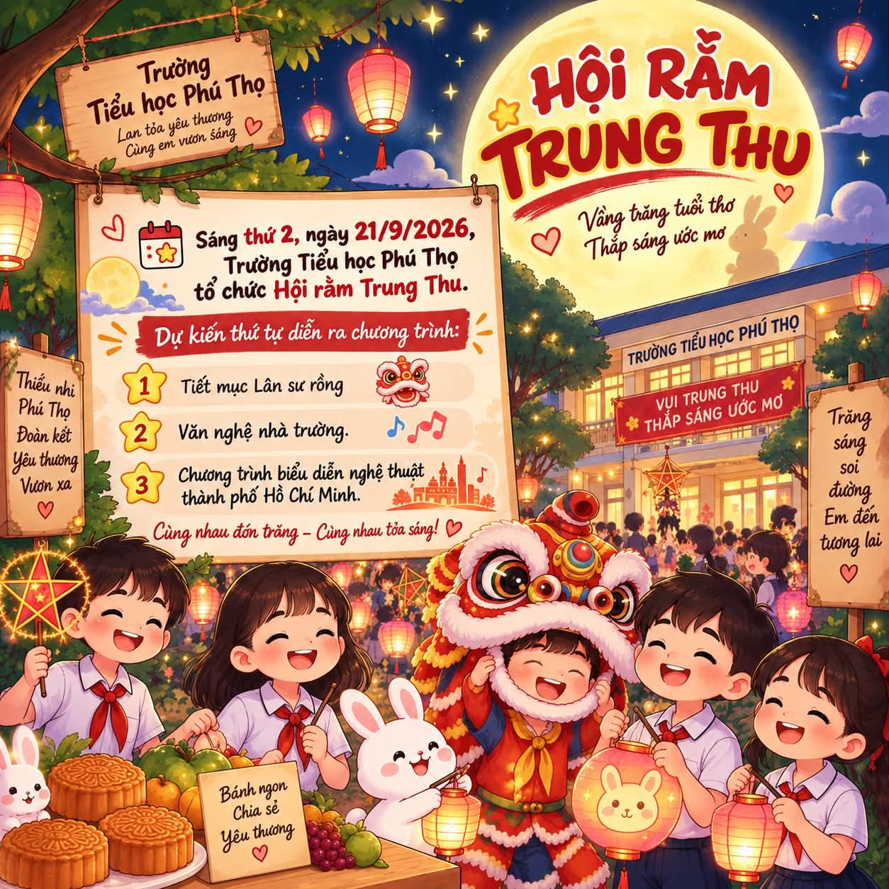 🌕🏮 RỘN RÀNG HỘI RẰM TRUNG THU 2026 – TRƯỜNG TIỂU HỌC PHÚ THỌ 🏮🌕